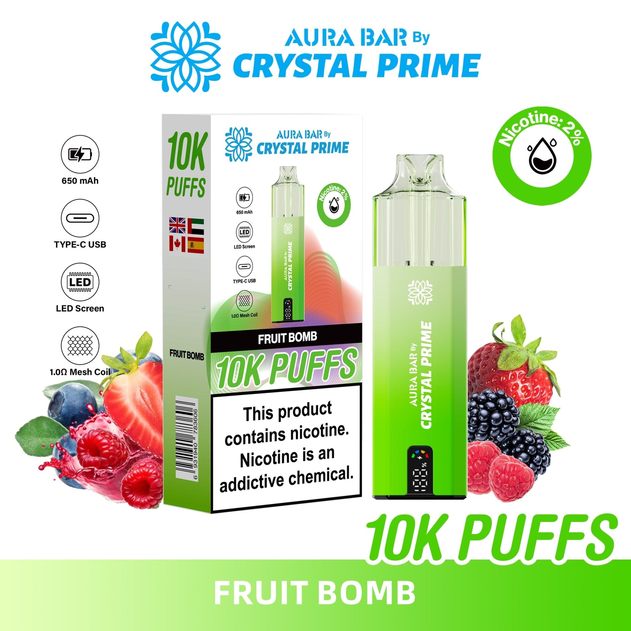 Aura Bar 10K Rechargeable Vape By Crystal Prime Aura Bar 10K Rechargeable Vape By Crystal Prime